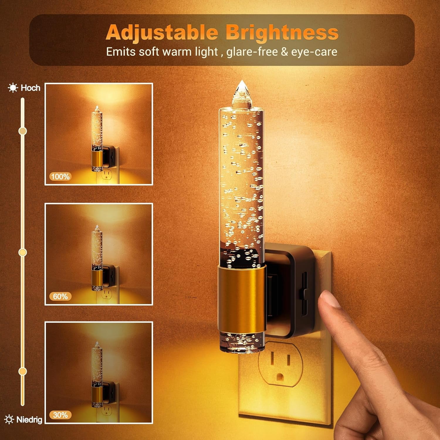 RGHJAR-Night Light, Flameless Candle Night Lights Plug into Wall, Dusk to Dawn Sensor Aesthetic Automatic Nightlight, Dimmable Amber LED Nightlights, Decorative nite light for Adults Bathroom,1 Pack