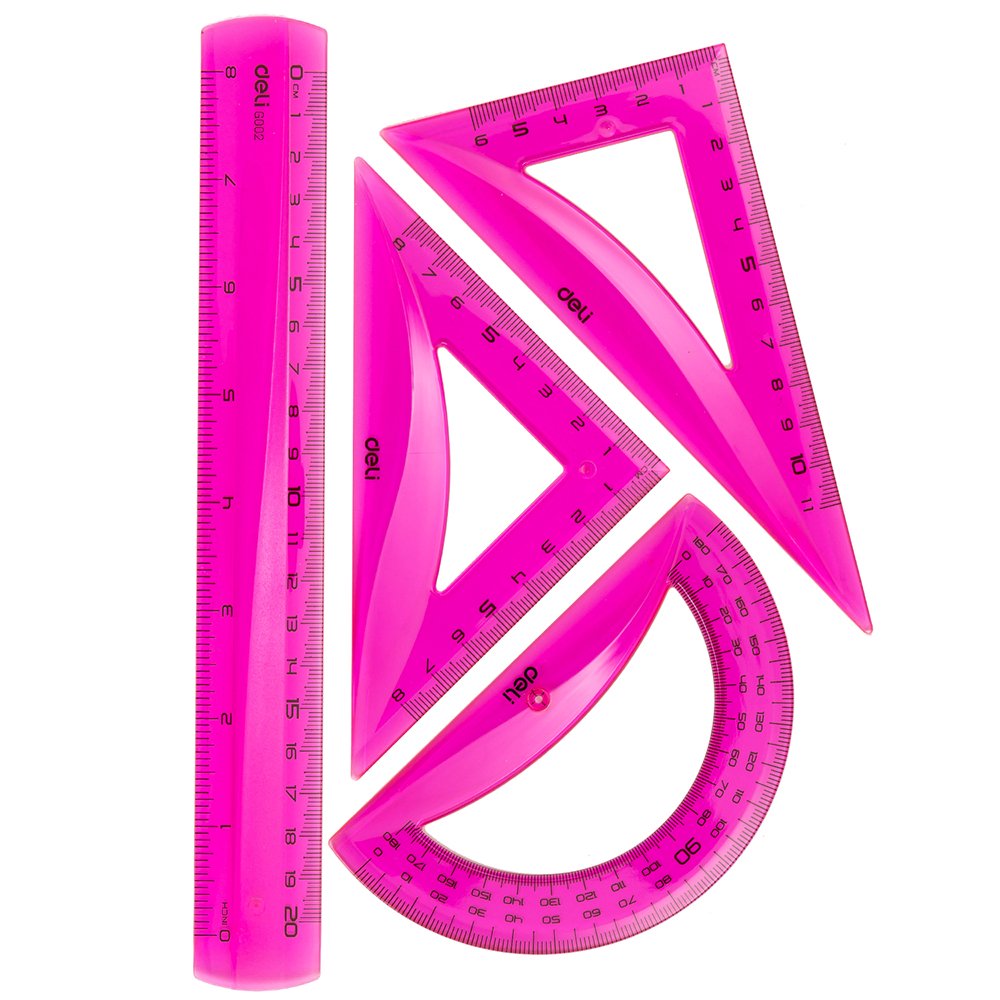 DELI Ruler Set, Geometry Set, Set Squares for School, Math Set, 4 PCS, 8 inches, Pink Walmart