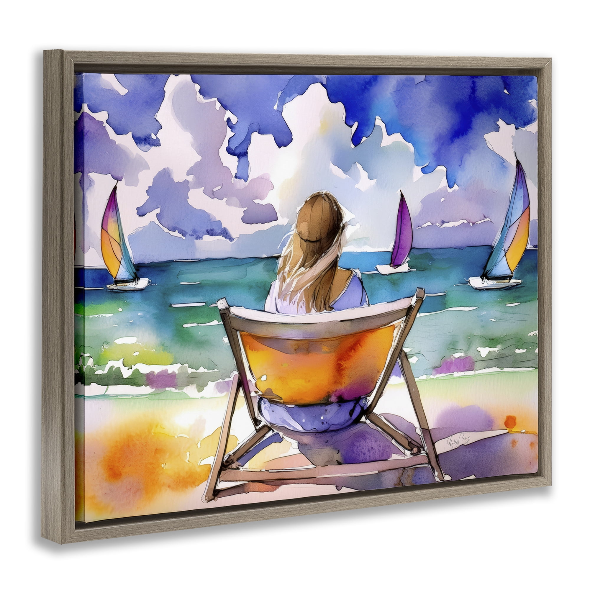 Stupell Industries Front Row to Paradise Brown Framed Floater Canvas Wall Art, design by Shelly Craig