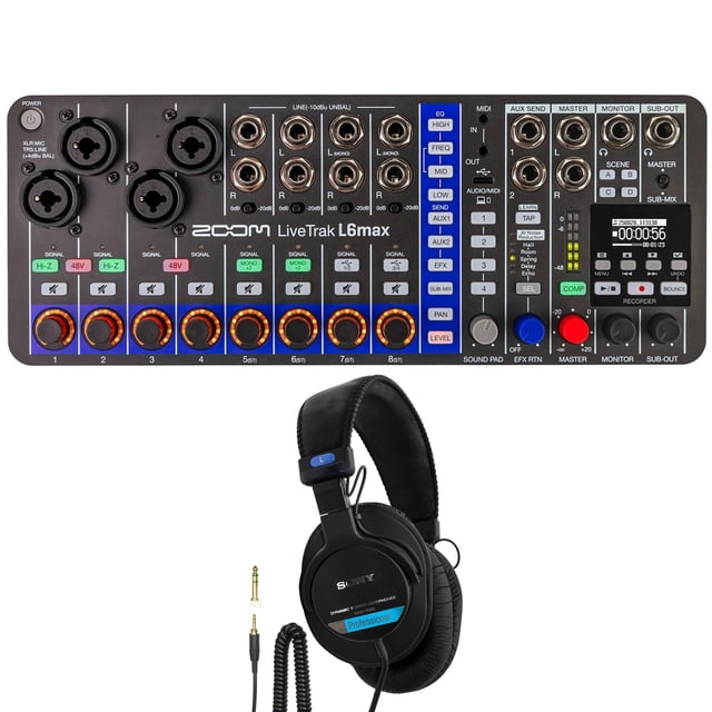 Mezclador y Grabador Portátil Zoom LiveTrak L6max con Audífonos