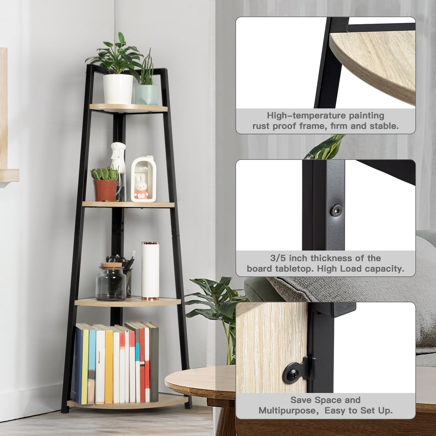 Kadyn 4-Tier Corner Shelf, Kitchen Triangular Rack for Pantry Plant Floor Shelving, Triangular Shelf for Bedroom,Black Kadyn 4-Tier Corner Shelf, Kitchen Triangular Rack for Pantry Plant Floor Shelving, Triangular Shelf for Bedroom,Black