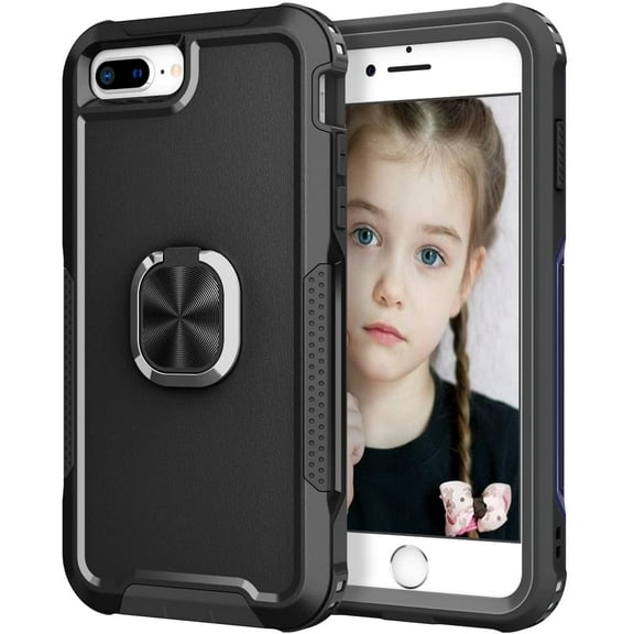Military Grade TUFF Hybrid Case with Ring Grip for iPhone 8 Plus / 7 Plus - Black