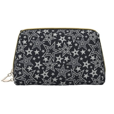 White Star Makeup Bag, Large Capacity Travel Cosmetic Bag for Women Girls- Travel Toiletry Bag Leather Portable Waterproof Makeup Case Organizer with Handle