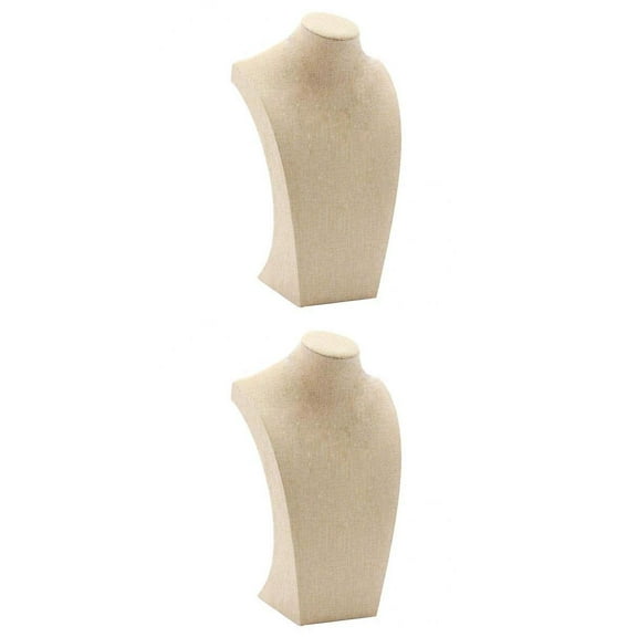 2Pcs Necklace Display Bust Mannequin Jewelry Display Stand Holder, Beige Linen - 115*200mm&175*290mm