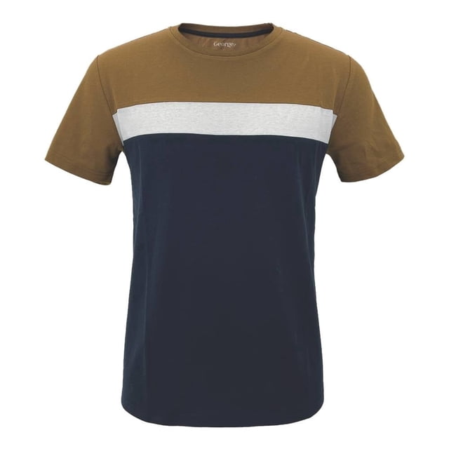 Playera George Talla G Manga Corta con 3 Bloques Bronce Blanco y Negro