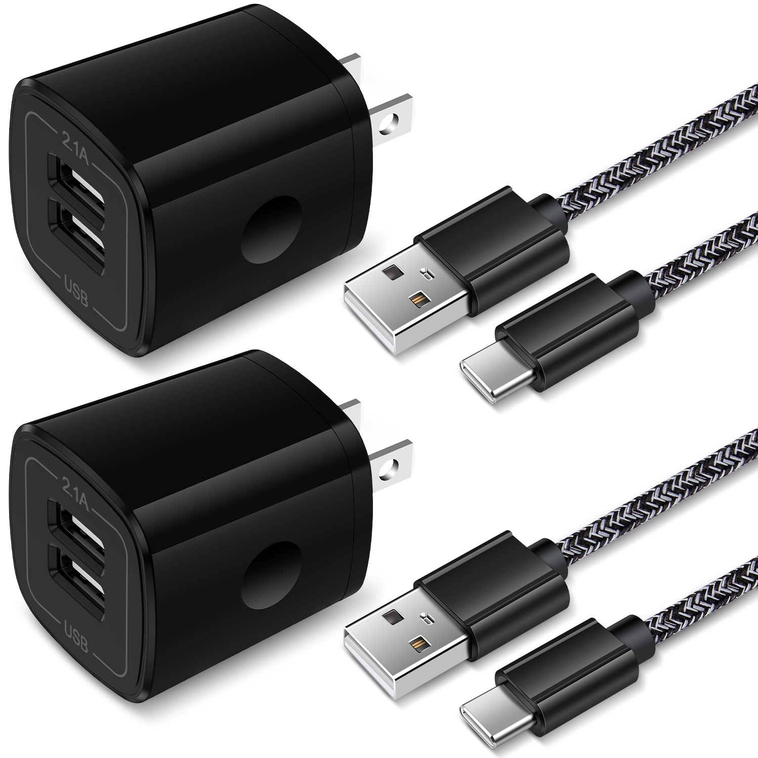 Hootek 2-Port USB-C Wall Charger with 2 Braided Cables, Black photo 1