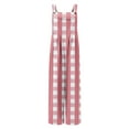 thumbnail image 5 of Casual Jumpsuit for Women Summer Button Strap Plaid Criss Cross Bib Jumper with Pocket Loose Pleated Wide Leg Outfits, Pink, XXL, 5 of 7