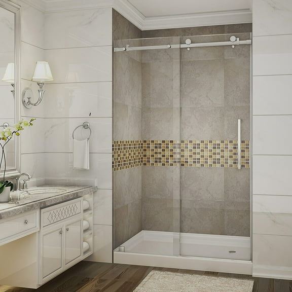 Aston SDR976-TR-SS-48-10-R Moselle 48" X 77.5" Frameless Sliding Shower Door - Stainless