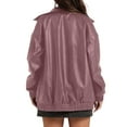 thumbnail image 6 of BiZtdJrK Faux Leather Jackets for Women Lapel Collar Long Sleeve Biker Jacket Full Zip Fashion Street Motorcycle Outerwear Pink S, 6 of 8