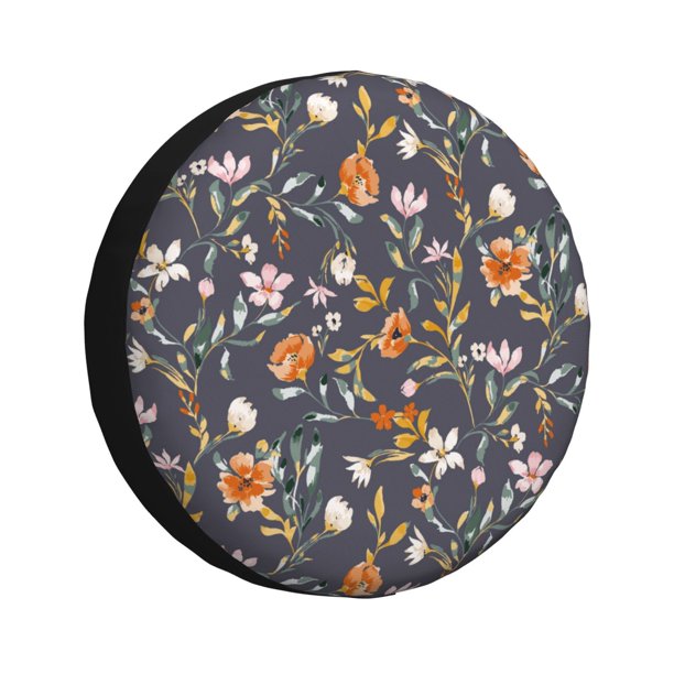 Fotbe Wildflowers Funda de Llanta de Repuesto con Estampado, Engrosada, Ajuste Universal para Jeep, Remolque, RV, SUV, Camión-14 inch