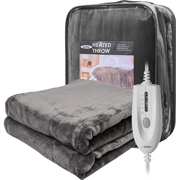 Sunvivi Electric Heated Blanket 60" x 50" DoubleLayer Flannel 4 Heat