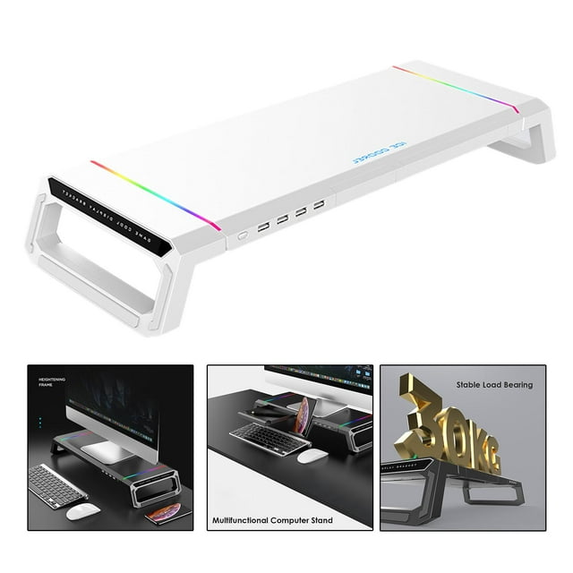 Soporte de Monitor de Pantalla de Computadora Universal RGB 4 USB 2.0 para Oficina en hogar - blanco Yotijar Soporte para monitor de computadora