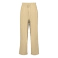 thumbnail image 4 of Kopltyrfg Linen Pants Women Drawstring Elastic Waist Casual Trousers Solid Straight Leg Ankle Length Cropped Pants with Pockets Beige M, 4 of 4