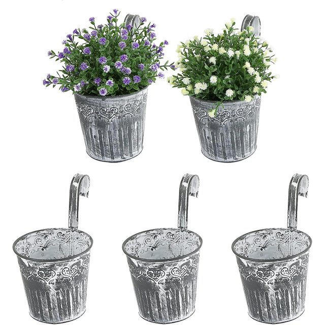 5 piezas de macetas colgantes de hierro de metal vintage para valla, balcón, jardín, decoración del hogar