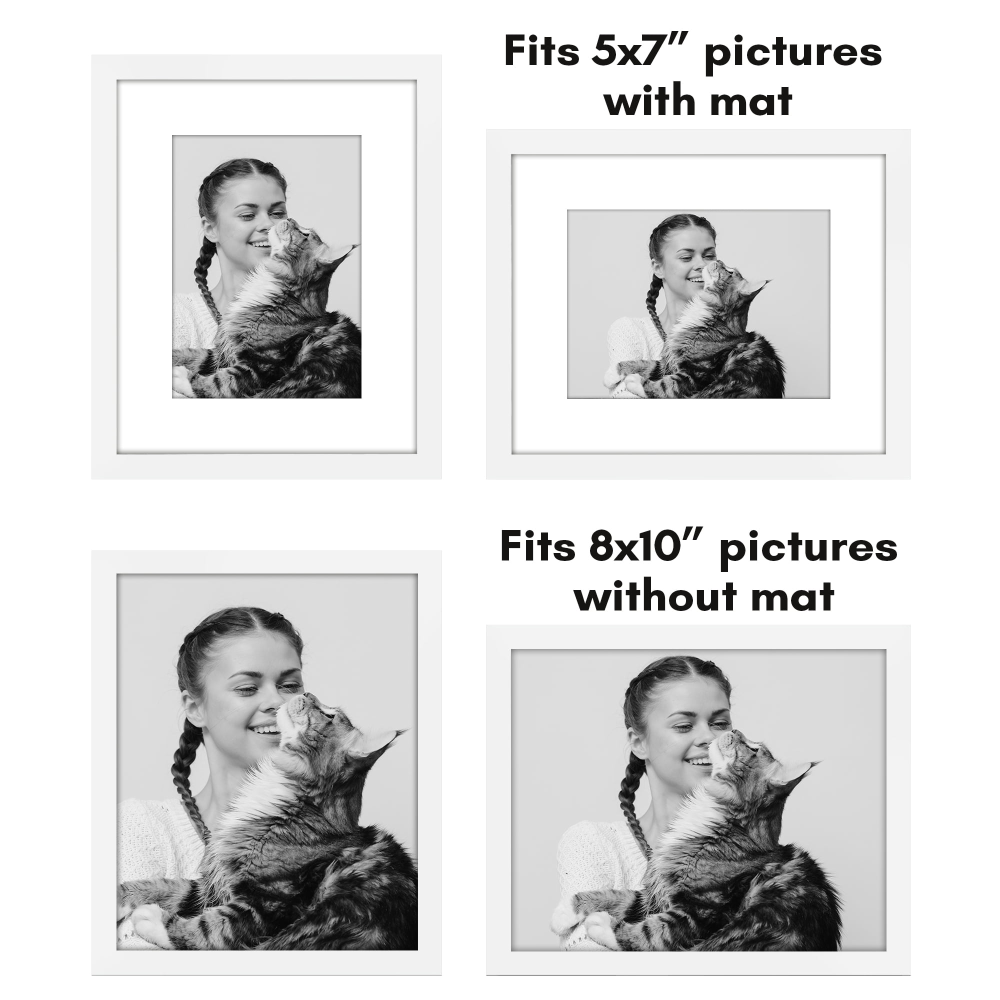 Americanflat 8x10 Picture Frame with Polished Plexiglass with 5x7 Mat 5 Pack Display Photo Galleria - White