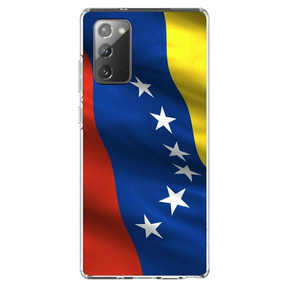 DistinctInk Clear Shockproof Hybrid Case for Samsung Galaxy Note 20 (6.7" Screen) - TPU Bumper, Acrylic Back, Tempered Glass Screen Protector - Venezuela Waving Flag Red Blue Yellow - Venezuela
