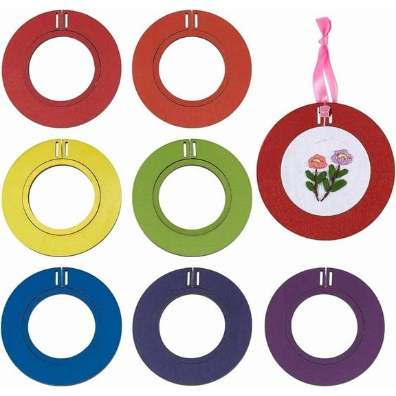 7pcs Wood Embroidery Hoop Frame 7 Colors Round Embroidery Hoops Display Frame Decorative Embroidery Display for Finished Stitch Hoop Frame DIY Art Craft Sewing Ornaments Colorful