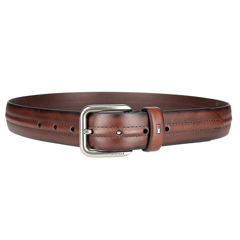 Tommy Hilfiger Men's Center Ridge Detail Casual Leather Belt Brown 11TL02X213 