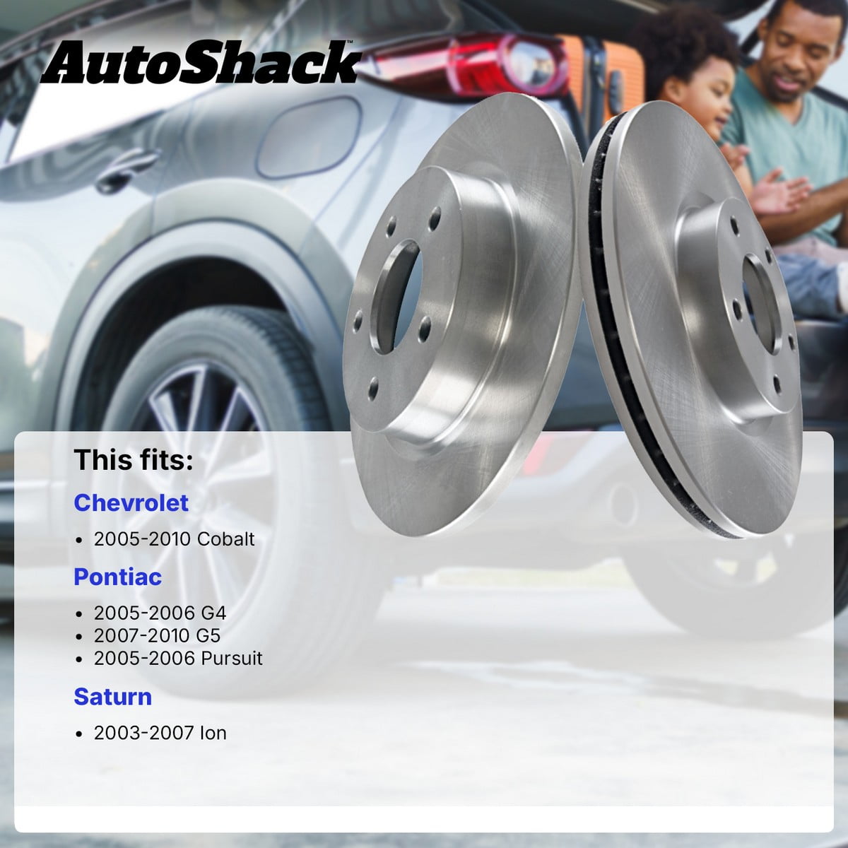 AutoShack Front Brake Rotors for Chevrolet, Saturn & Pontiac, Cobalt 2005-2010 Ion 2003-2007 G5 2007-2010 Pursuit 2005-2006, FWD L4 2.0L 2.2L 2.4L - 10.08" (256 mm), 4-Lug