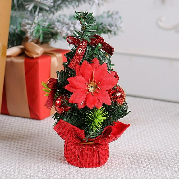 Fnochy Tabletop Mini Christmas Tree, Artificial Small Xmas Tree Decor with Ornaments Miniature Tree with Ball, Snow and Baubles for Crafts Home Desktop Desk Festive Holiday Decoration, 7.87" Tall