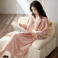 thumbnail image 3 of Municipal Lace Nightgown Fleece Sleepwear Womens Winter Night Dress Warm One Piece Pajamas Long Sleeve Solid Bow Ruffle Home Wear, 3 of 6