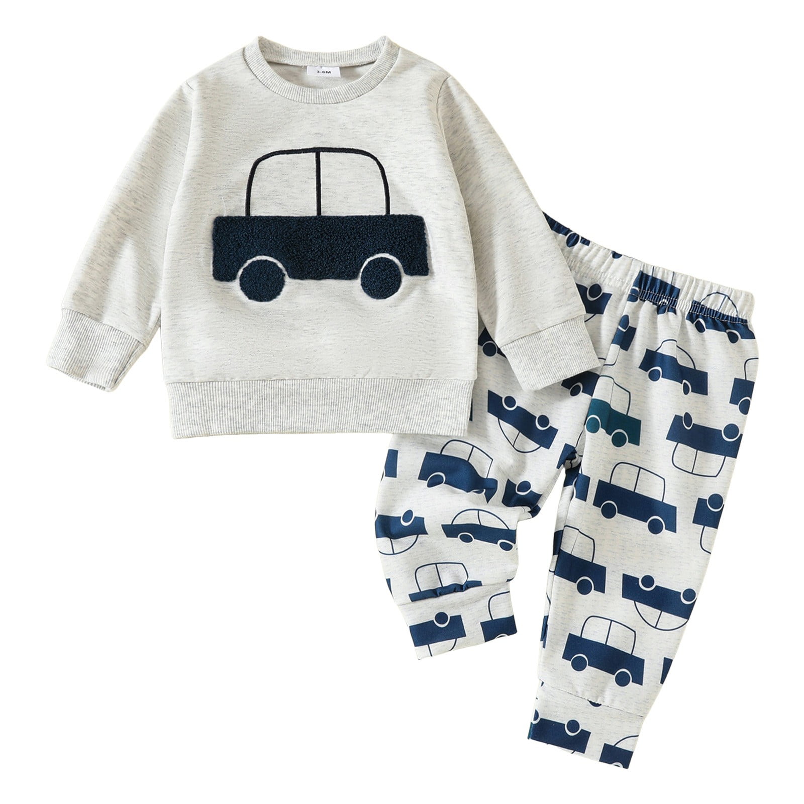 GXWEA Baby Boy'S Clothing Baby Boys Clothes 12-18 Months Baby Boy Clothes Fall Clothes Truck Print Long Sleeve Pullover Tops + Pant Sets Toddler Winter Outfits C15 SETS Grey 6-12 Months