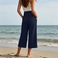 thumbnail image 4 of Linen Capri Pants for Women Plus Size Loose Wide Leg Cotton Gaucho Pants Elastic Waist Tall Flowy Dressy Trouser Navy XXL, 4 of 6