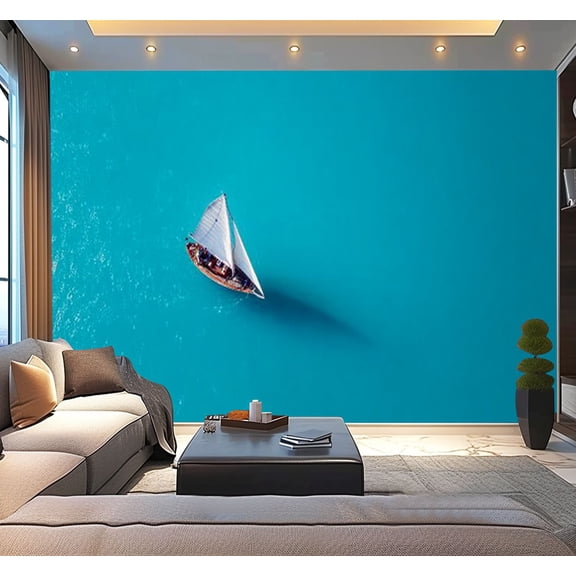 Peel and Stick Wallpaper Waterproof Yacht water surface from top view Turquoise water from top view Summer Wall Mural Decor Self Adhesive and Removable 100in x 144in