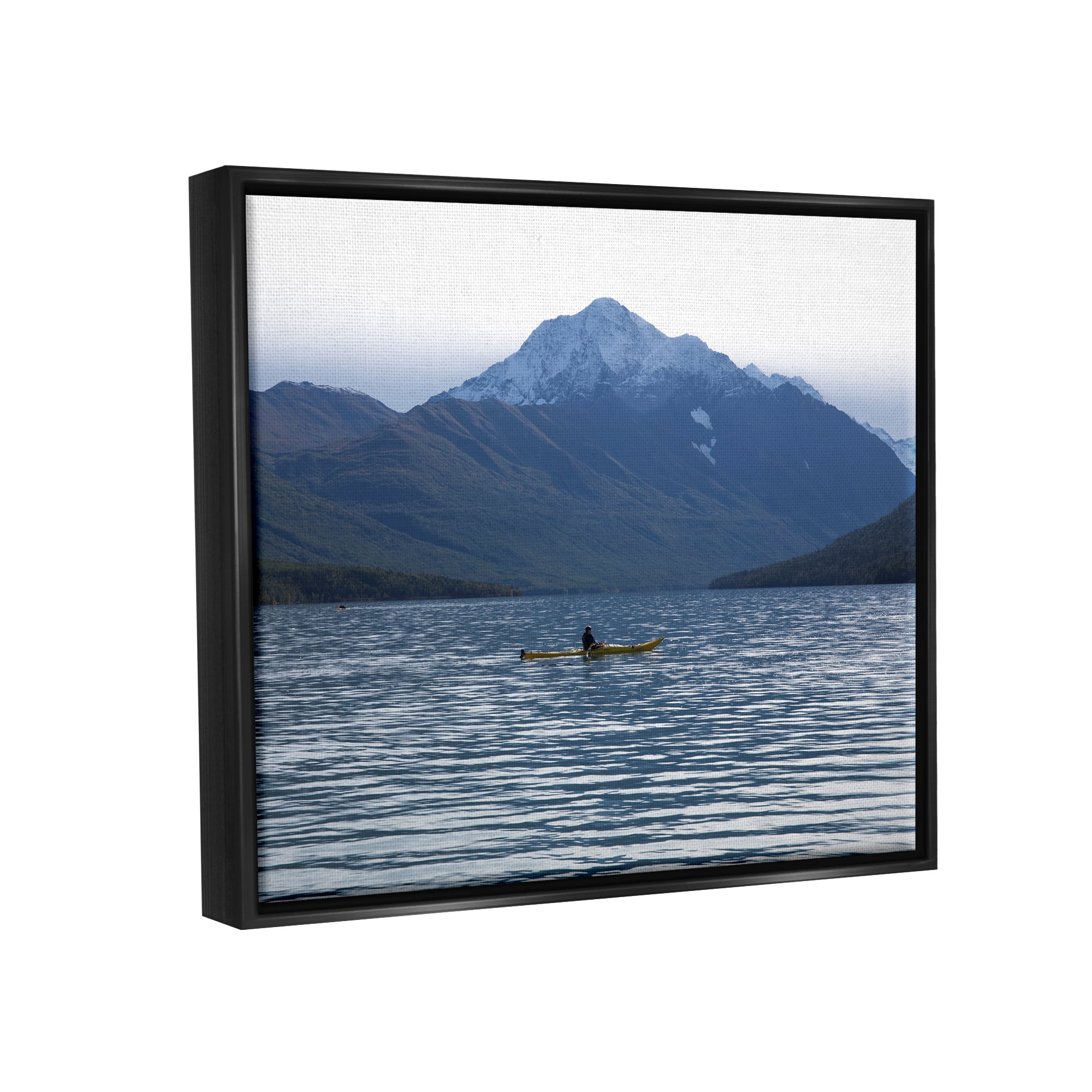 Stupell Industries Canoe & Mountain Lake Landscape Photography Black Floater Framed Canvas Art Print Wall Art, 21 x 17