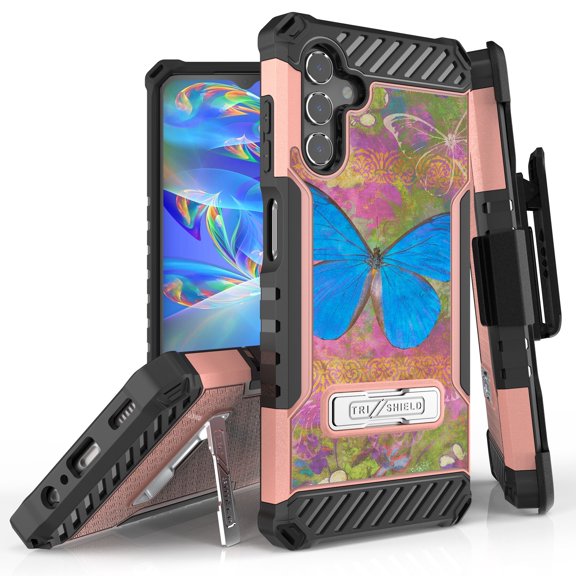 Tri Shield Rugged Cover + Hoslter Designed For Samsung Galaxy A13 5G Case Rose Gold/Black