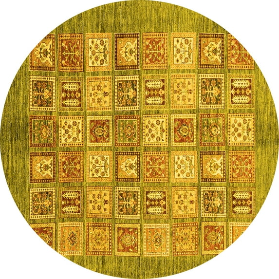 Ahgly Company Machine Washable Indoor Round Abstract Yellow Modern Area Rugs, 6' Round