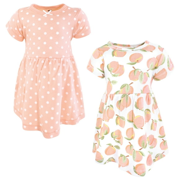 Hudson Baby Infant and Toddler Girls Cotton Dresses, Sweet Peach, 0-3 Months