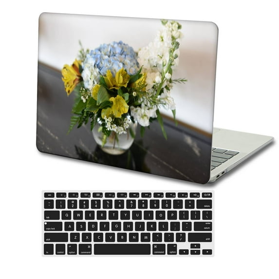 KSK KAISHEK Protective Case Hard Cover Compatible Newest MacBook Pro 15" with Touch ID + Black Keyboard Cover Model: A1707&A1990 (Flower 1444)
