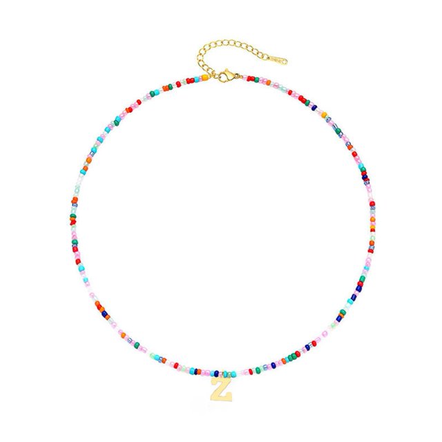 Kkkded Collier de Perles Colorées Style Bohème Pendentif Alphabet Collier Ajustable - pour Femmes et Filles, Personnalisé