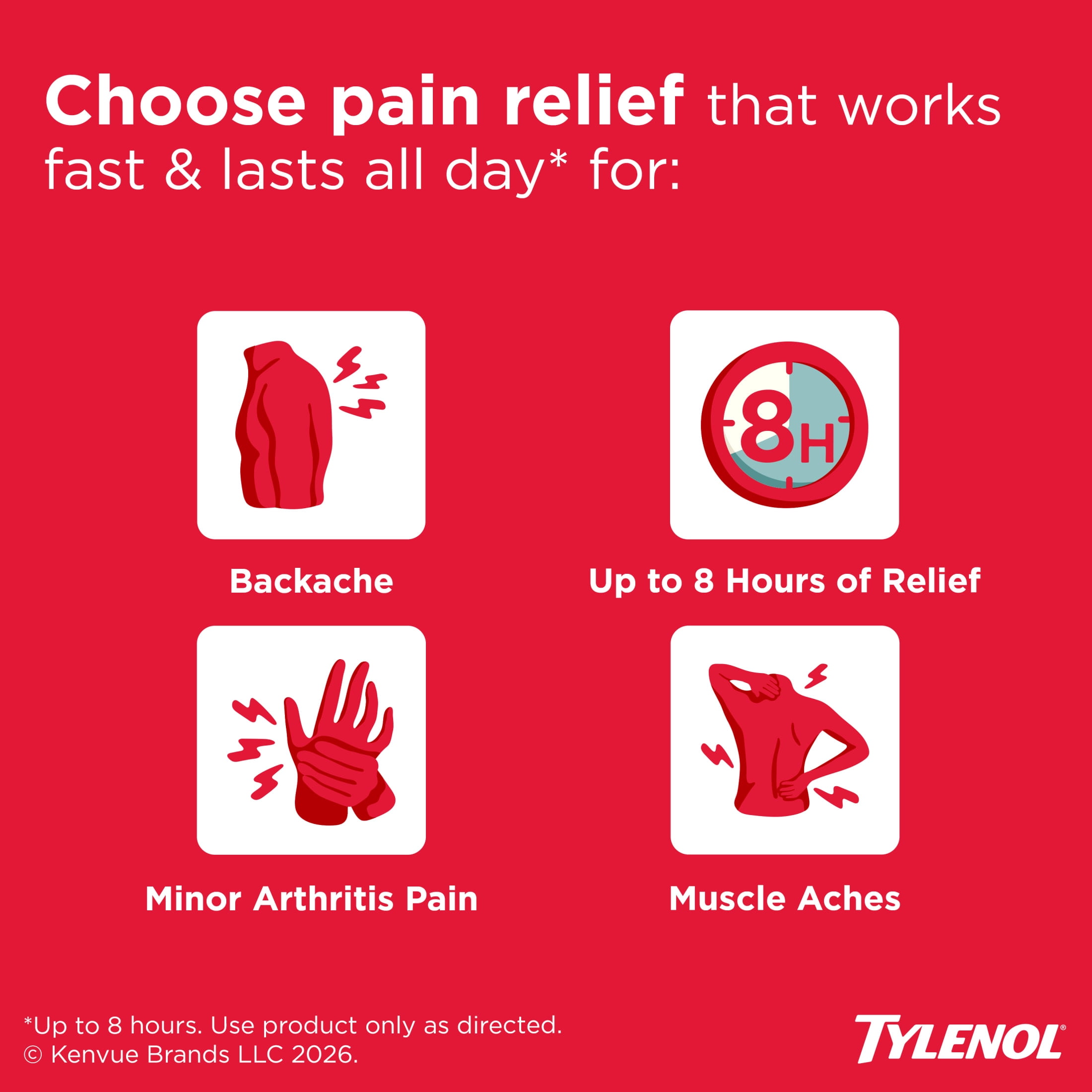 (3 pack) Tylenol 8 Hour Muscle Aches Pain Relief Tablets with Acetaminophen, 100 Count