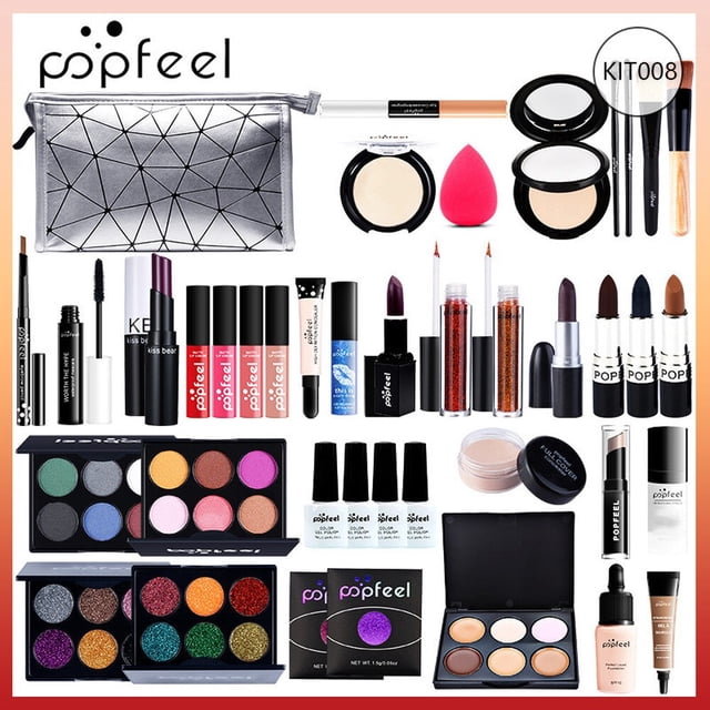 Brand ALL IN ONE makeup kit (eyeshadow, lip gloss,lipstick,makeup brushes,eyebrow,concealer)with makeup bagKIT004-27Pcs He Qiyong unisex