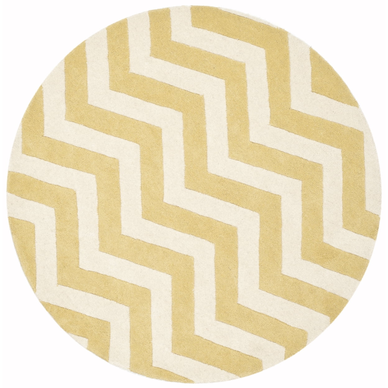 SAFAVIEH Chatham Jake Zigzag Stripes Wool Area Rug, Light Gold/Ivory, 7' x 7' Square