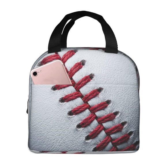 Baseball Lunch Tote, Insulated Lunch Box Thermal Cooler Bag, Reusable Water-Resistant Meal Prep Carrier For Women & Men, Office Work, And Travel