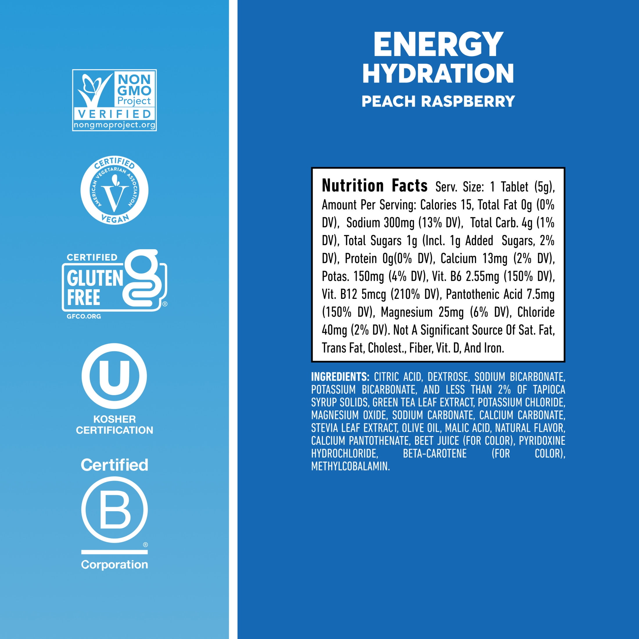 Nuun Energy Caffeine + B Vitamins Electrolyte Hydration Tablets, Peach Raspberry, 10-Count Tube