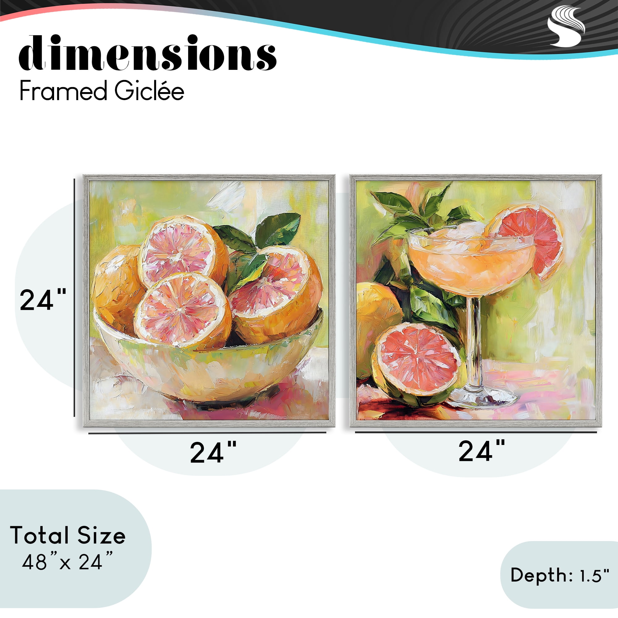 Stupell Industries Grapefruit Bowl & Cocktail 2 Piece Gray Framed Giclee Art Set, design by Riley B