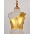 thumbnail image 3 of Manyakai Kids Girls Gymnastics Dance Workout Outfits 2 Piece Metallic Crop Top and Shorts Set Gold 150, 3 of 6