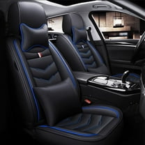 Maidao Car Seat Covers Leather Set for Volkswagen for Atlas Cross Sport 2020-Present 5 Seats Compatible Airbag Waterproof Front Rear Cushion Protector with Headrest Black and Blue