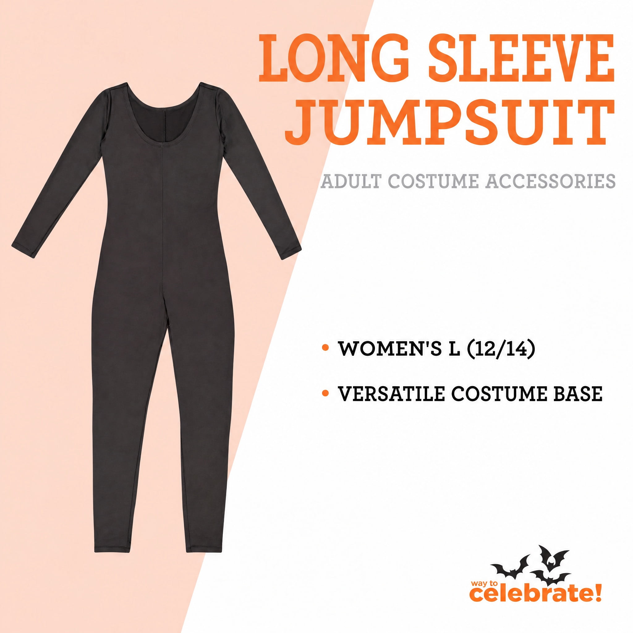 Long Sleeve Jumpsuit Costume Accessory for Adults, Black, L (12/14), Halloween by Way To Celebrate