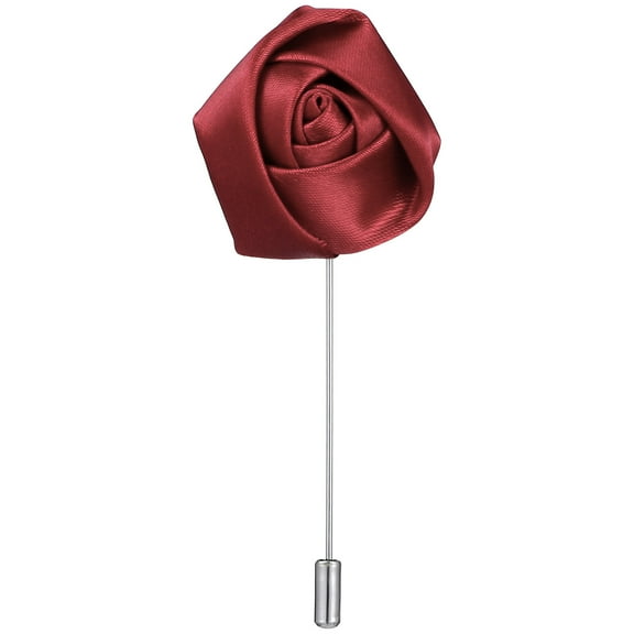 Men Handmade Rose Flower Boutonniere Lapel Tie Pin Brooch for Clothes (Wine Red)