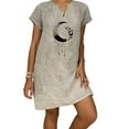 thumbnail image 2 of USSUMA Short Sleeve Sundresses for Women Moon Butterfly Print Midi Beach Party Dresses Vintage Knee Length Linen Cotton Shift Sun Dresses Women's Summer Casual V-Neck Dress Wedding Guest, 2 of 7
