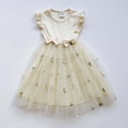 thumbnail image 4 of Robes Décontractées pour Filles en Bas Âge Été Broderie Florale Col Rond Manches Volantes Nœud Robe de Danse Tenue de Vacances, Beige, 2-3 Ans, 4 of 4