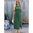 thumbnail image 4 of Womens Casual Dresses Solid Color Dress Long Sleeveless Vest Skirt Summer Temperament Waist Cinching Green L, 4 of 9