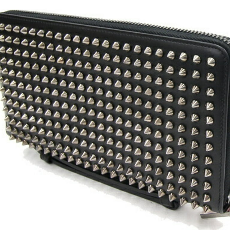 Authenticated Used Christian Louboutin Louboutin Round Long Wallet Panettone  XL 1165043 Black Gunmetal Leather Spike Studs Case Men's Women's Second Bag  Christian 