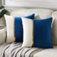 thumbnail image 1 of Fancy Homi 2 paquetes de fundas de almohada decorativas de 18 x 18 pulgadas para sala de estar, sofá cama, patchwork de terciopelo azul marino y blanco con cuero dorado, funda de cojín moderna de lujo, 1 of 1