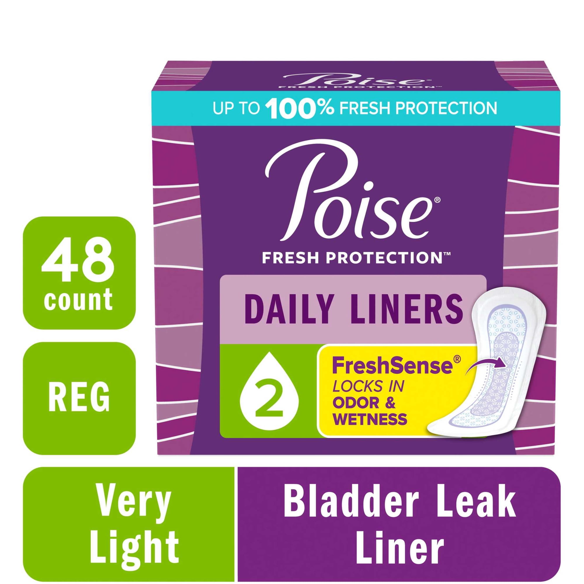 Poise Daily Incontinence Panty Liners, 2 Drop Very Light Absorbency, Regular, 48 Count